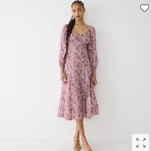 NWT J Crew long sleeve sweat heart neckline midi dress in fete floral, satin, 24